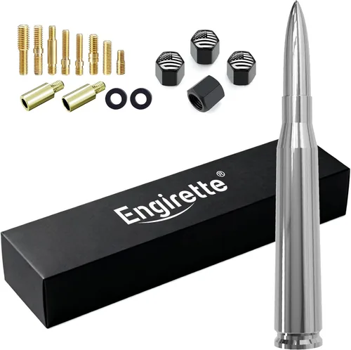 Miniatura 20 de Antena de camión para automóvil con tapas de válvula de neumáticos, bandera estadounidense, repuesto corto universal para GMC Sierra, Chevy, Negro