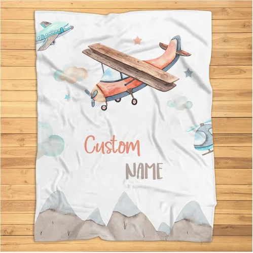 Manta de avión personalizada, manta de bebé personalizada, manta con nombre de bebé, manta de guardería de avión, manta de felpa súper suave para