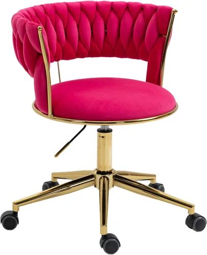 Miniatura 13 de NIOIIKIT Silla de Escritorio de Terciopelo con Respaldo Tejido a Mano, Silla de Tarea Giratoria 360° y Altura Ajustable, Silla de Maquillaje, Sillas
