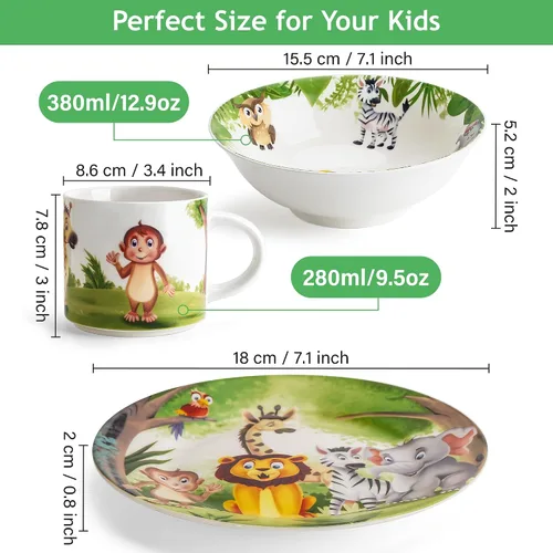 Miniatura 2 de MIAMIO Juego de vajilla infantil Jungle de 3 piezas, cerámica, incluye plato, cuenco y taza