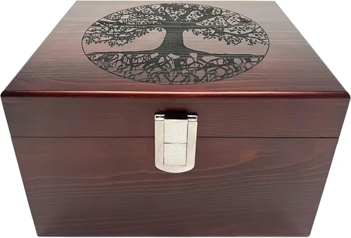 Blake & Lake Tree of Life - Caja decorativa de madera grande, caja de recuerdos de madera con tapa con bisagras y pestillo de metal, cajas de