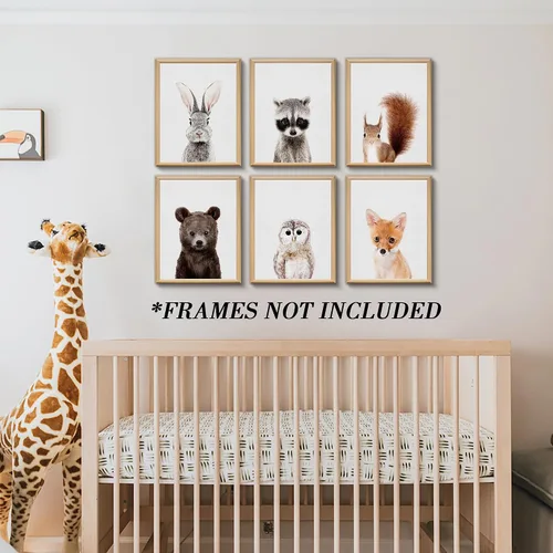 Miniatura 6 de Decoración de safari en la selva, bonito arte de pared de animales, decoración de dormitorio de bebé (8 x 10 pulgadas, sin marco) (bosque)