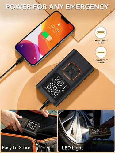 Miniatura 3 de Inflador de neumáticos, compresor de aire portátil, bomba de bicicleta con pantalla digital de valores duales, bomba de aire de neumáticos de coche