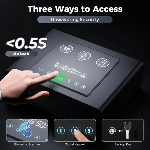 Miniatura 3 de Yoqimi - Caja fuerte biométrica inteligente para pistola con teléfono 3 en 1 y carga inalámbrica de reloj, 3 maneras de acceso rápido para pistola