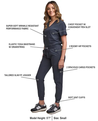 Miniatura 26 de Green Town Conjunto de ropa quirúrgica para mujer, pantalón deportivo y parte superior con cuello en V, 5 bolsillos, cintura de yoga, uniforme