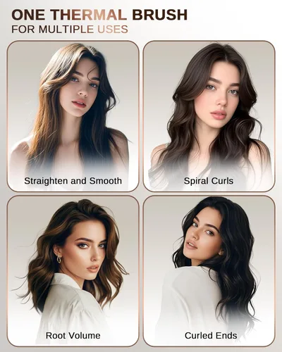 Miniatura 7 de Cepillo térmico redondo calentado: Peine de pelo caliente 2 en 1 con 9 ajustes de temperatura para alisar y rizar el cabello - herramienta