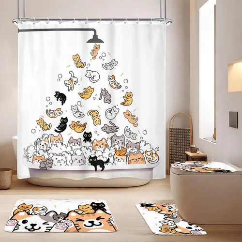 Miniatura 12 de SVBright - Cortina de regadera con diseño de gato para niños, 60 pulgadas de ancho x 72 pulgadas de largo, diseño de animales de dibujos animados
