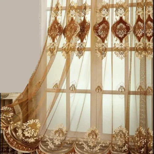 Miniatura 5 de Amidoudou 1 par de cortinas bordadas de lujo europeas para sala de estar, dormitorio, cortinas de felpilla (azul, 51 x 84 pulgadas)