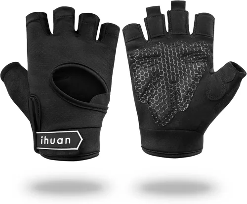 Ihuan Nuevos Guantes de Entrenamiento Transpirables para Hombres y Mujeres - Sin Más Sudor y Protección Completa de la Palma para Gimnasio, Negro