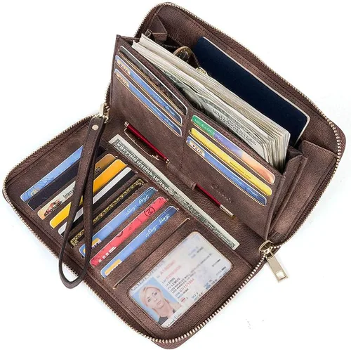 Miniatura 2 de CLUCI Cartera grande de cuero con cremallera alrededor del tarjetero organizador de tarjetas para mujer bolso de mano con mochila para mujer bolso