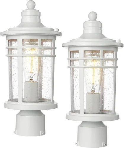 Miniatura 17 de Darkaway Luz de poste al aire libre, lámpara de poste de luz, carcasa de aluminio impermeable con vidrio ondulado ámbar para entrada de camino