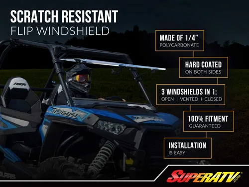 Miniatura 8 de SuperATV Parabrisas abatible 3 en 1 resistente a los arañazos para CFMOTO ZForce 500 / 800 Trail / 800 EX / 1000 2014-2022 Policarbonato de 1/4
