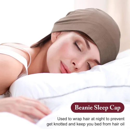 Miniatura 28 de 4 Pieces Satin Lined Beanie Cap Satin Sleep Lined Hat Slouchy Beanie Hat Night Silk Hair Cap for Women Men