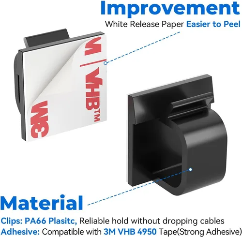 Miniatura 2 de Clips grandes para cables, 40 piezas con cintas adhesivas fuertes, organizador de cables para automóvil, oficina y hogar (negro, L05 (40 unidades)
