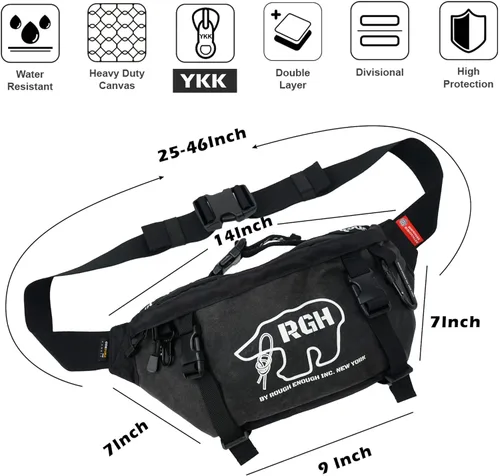 Miniatura 6 de Rough Enough - Riñonera táctica para hombres, lona encerada, cremallera YKK, hebillas UTX, capacidad de 4 litros, mosquetón y correa ajustable