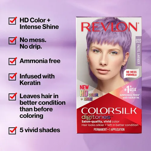 Miniatura 2 de Revlon ColorSilk Digitones - Tinte permanente para el cabello con queratina, azul plateado 91D, 1 unidad