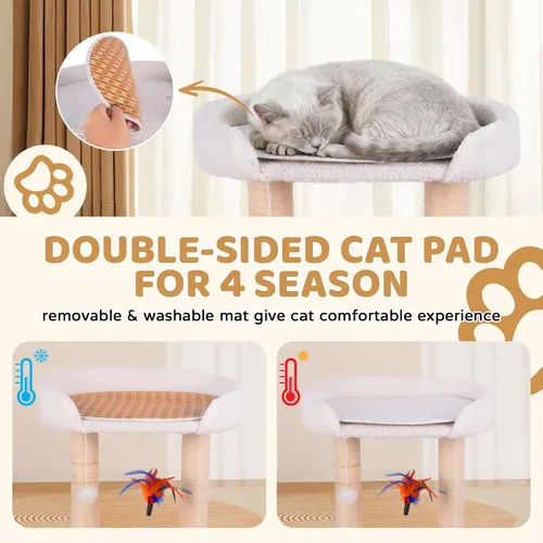 Miniatura 3 de Torre de árbol de madera 5 en 1 para gatos, torre de sisal natural de 16.5 pulgadas de alto con cama, juguete interactivo de plumas para gatos