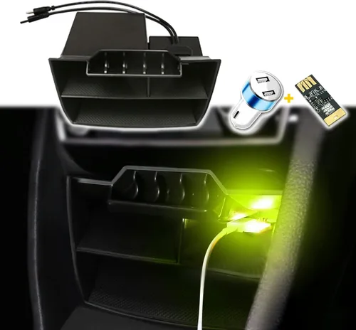 Caja de almacenamiento de consola central para 10ª Honda Civic 2021 2020 2019 2018 2017 2016 bandeja organizadora con doble interfaz USB lámpara LED