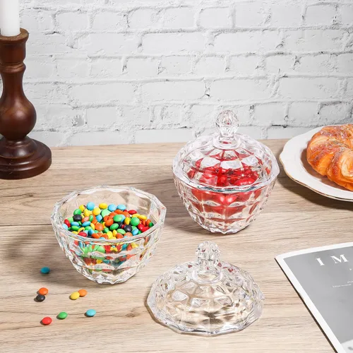 Miniatura 7 de ComSaf Plato de cristal para dulces con tapa, tarros pequeños de 9 onzas con tapa para escritorio de oficina, plato de dulces cubierto