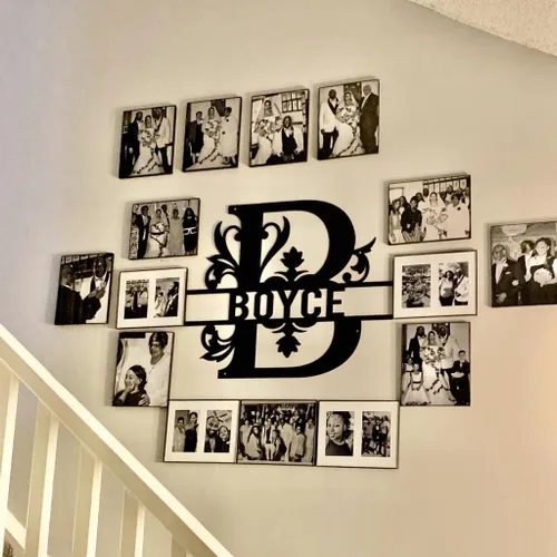 Miniatura 9 de RealSteel, Letrero de nombre de metal, letreros de acero personalizados, arte de pared de metal, monograma de letra dividida, decoración de pared
