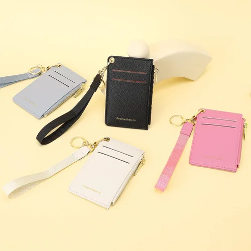 Miniatura 7 de Carteras pequeñas para mujer, tarjetero de piel delgado, cartera de monedas con llavero