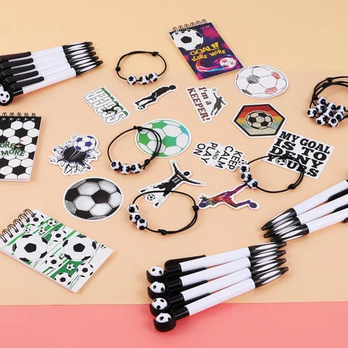 Miniatura 5 de Kolewo4ever Juego de regalos de fiesta de fútbol de 172 piezas con 24 bolígrafos, 24 pulseras, 24 mini bloc de notas, 100 calcomanías de fútbol