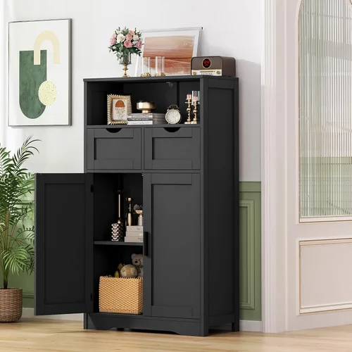 Miniatura 2 de Iwell Armario de almacenamiento con puertas y estantes, armario de despensa de cocina, gabinetes de baño para sala de estar, cocina, lavandería