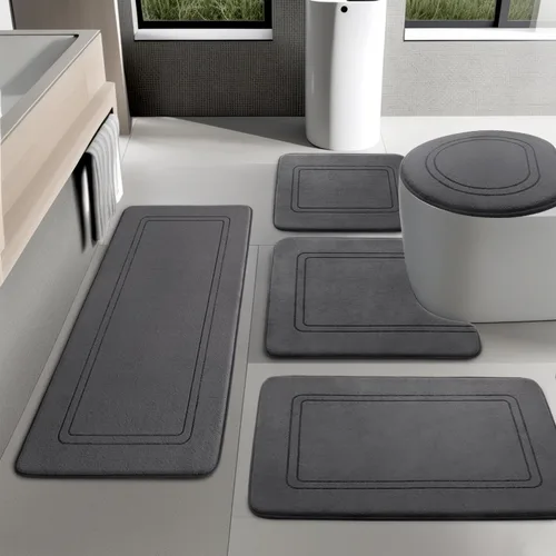 Miniatura 16 de YIHOUSE Juego de alfombras de baño de espuma viscoelástica, juego de 2 piezas, tapetes de baño antideslizantes para baño, juego de alfombras de baño