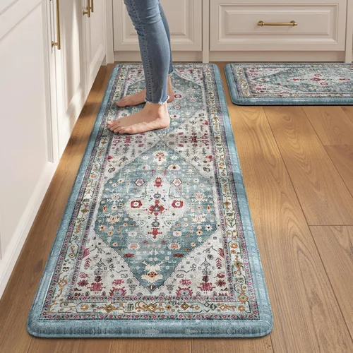 Miniatura 22 de Collive Alfombras y Tapetes Boho para Cocina 2 PIEZAS Alfombra Antifatiga Acolchada, Juego de 2 Alfombras de Cocina Impermeables Antideslizantes