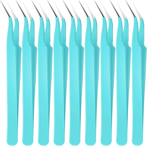 Miniatura 15 de Honoson 9 pinzas curvadas puntiagudas para manualidades, pinzas de precisión de acero inoxidable con cubierta protectora para diamantes