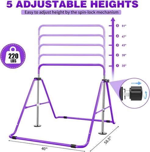 Miniatura 2 de Gymnastics Bar for Kids, Folding Gymnastic Horizontal Bars with Adjustable Height, Expandable Junior Training Bar for Home