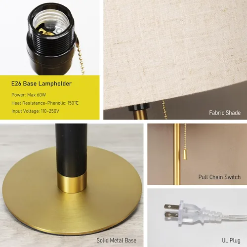 Miniatura 7 de Lámpara de mesa con cadena de tracción de 26.4 pulgadas, moderna lámpara de noche de mediados de siglo para mesas auxiliares de sala de estar, luz