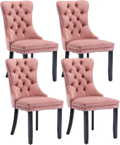 Miniatura 25 de Shenyon Juego de 2 Sillas de Comedor de Terciopelo Gris, Sillas de Comedor Tapizadas con Ribete de Anilla Trasera y Patas de Madera Maciza, Sillas