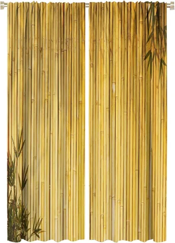 Miniatura 12 de Cortinas con estampado de bambú, tallos y hojas de bambú, temática oriental natural, oscurecimiento de habitación, ventana, ventana, cortina