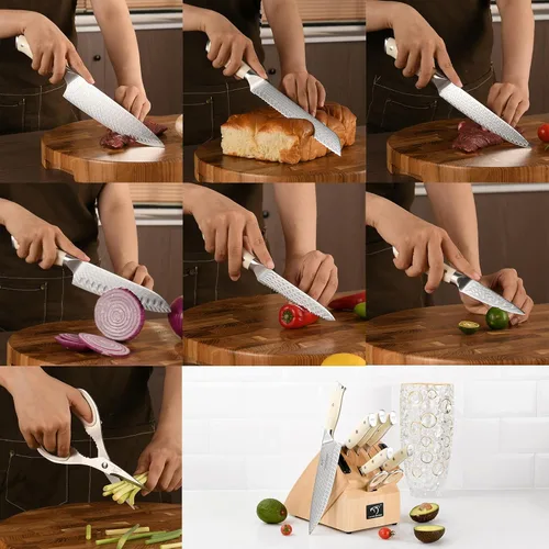 Miniatura 4 de NANFANG BROTHERS Juego de cuchillos de Damasco, 10 piezas para cocina con bloque, juego de cuchillos de cocina con bloque, mango ergonómico ABS