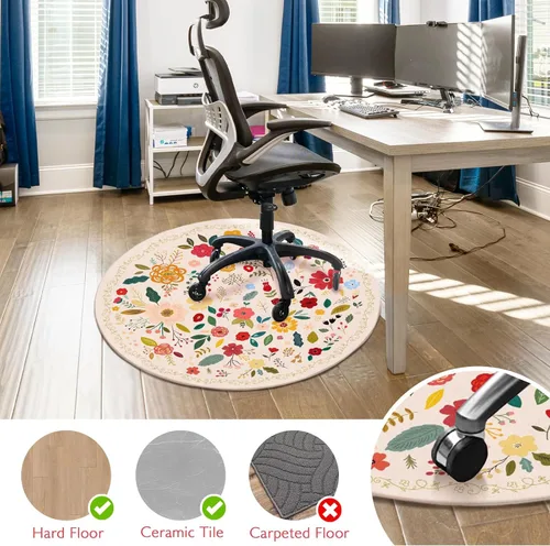 Miniatura 2 de Tapete para silla de oficina para suelo de madera dura, 47 x 47 pulgadas, alfombras redondas para sillas rodantes para oficina, computadora, Flor