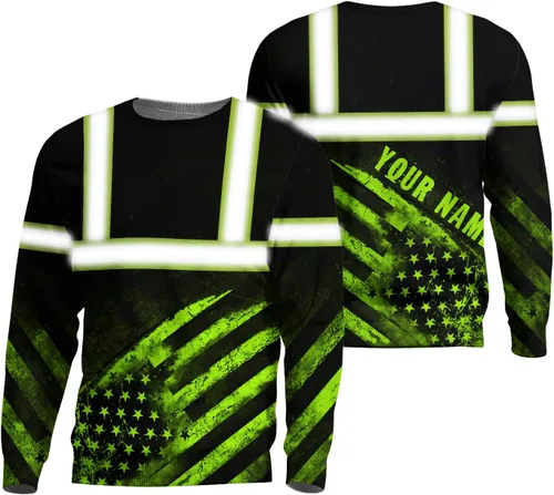 Miniatura 11 de Camiseta de alta visibilidad con bandera de EE. UU., con nombre personalizado, ropa de trabajo de seguridad reflectante, caminantes Calavera