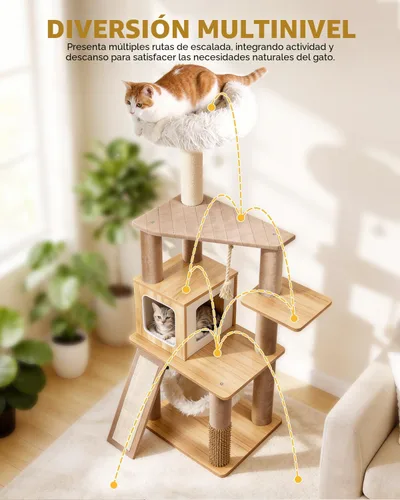Miniatura 5 de Torre moderna de árbol para gatos de interior de 61 pulgadas, torre de escalada de lujo con salón de felpa, condominios para gatitos, hamaca