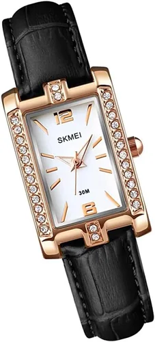 SKMEI Watches for Women, Leather Band Slim Square Small Waterproof Fashion Casual Simple Analog Quartz Girls Gifts Wrist Watch