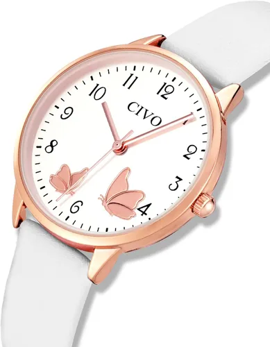 Miniatura 9 de CIVO Reloj de pulsera para mujer, correa de cuero, analógico, de cuarzo, impermeable, de moda, simple, fácil de leer, con exquisito dial de mariposa