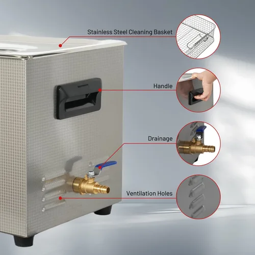 Miniatura 3 de ZKH Máquina profesional de limpieza de joyas 10L, limpiador sónico de alta frecuencia con temporizador digital y calentador, máquina ultrasónica