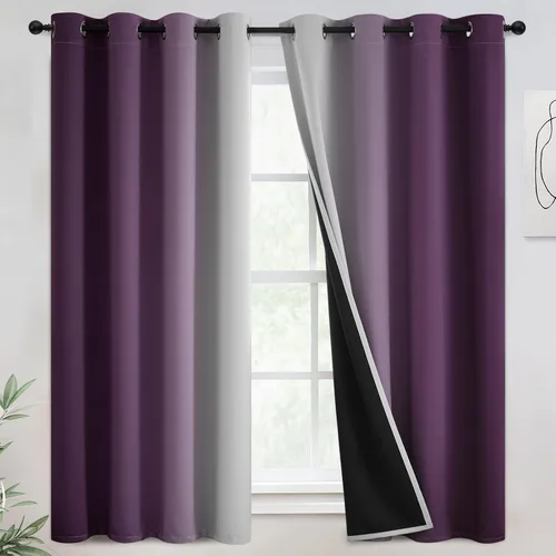 Miniatura 27 de COSVIYA - Cortinas 100% opacas y visillos con ombre, cortinas negras de 63 pulgadas de largo, 2 paneles, cortinas de oscurecimiento total