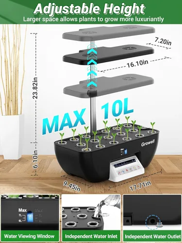 Miniatura 5 de Growell Sistema de cultivo hidropónico, jardín de hierbas de 17 cápsulas con 102 luces de cultivo de espectro completo de 28 W y 2 ventiladores