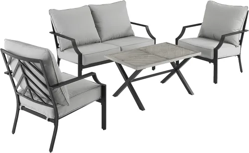 Crosley Furniture Otto - Juego de muebles de patio de 4 piezas Chevron para exteriores, juegos de conversación para porche, negro mate con cojines
