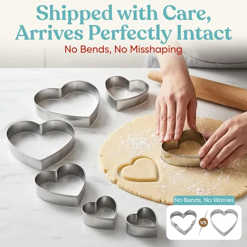 Miniatura 4 de Bakerpan Juego de 6 cortadores de galletas con forma de corazón de acero inoxidable para galletas, galletas, fondant, sándwiches y decoración