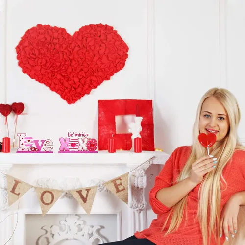 Miniatura 4 de Sumind 3 piezas de decoración de mesa de madera para el día de San Valentín para el hogar, centro de mesa de San Valentín para comedor, oficina