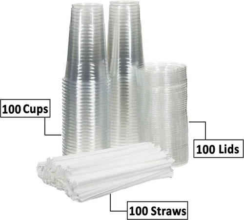 Miniatura 4 de Togo - Vasos de plástico desechables transparentes de 16 onzas con tapas planas y pajitas, tazas desechables para café helado, ideales para fiestas