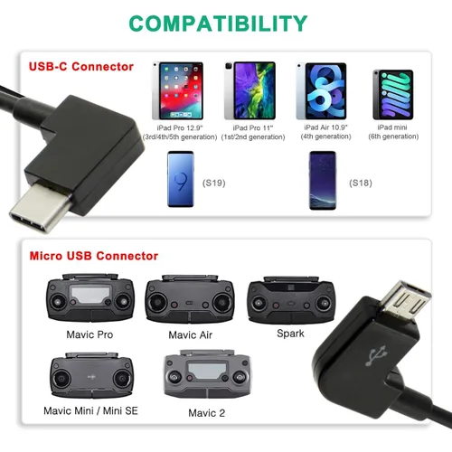 Miniatura 4 de cablecc Cable de datos OTG de control remoto Tipo-C a Micro USB Compatible con Fotografía Aérea FPV Mavic Pro Platinum Mavic Pro RC Accesorios