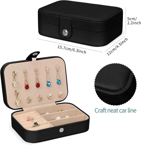 Miniatura 3 de Joyero organizador, 2 capas de poliuretano organizador de joyas de viaje, caja de joyería portátil para niñas y mujeres, caja de almacenamiento