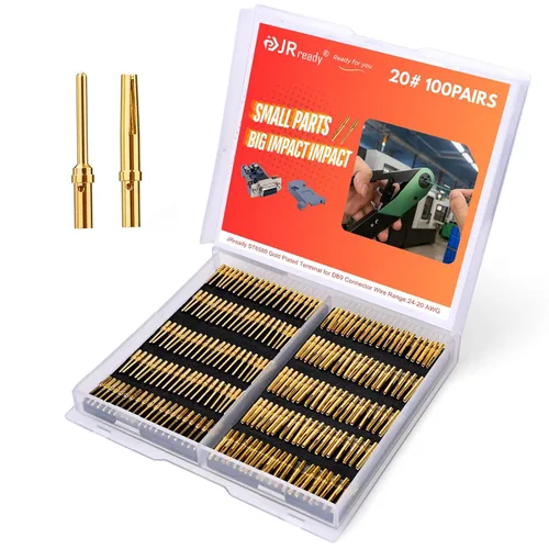 JRready ST6580 100Pairs DB9 Terminales de crimpado chapados en oro 20-24AWG Contactos de crimpado torneados Macho Hembra Estándar 205089-1 y